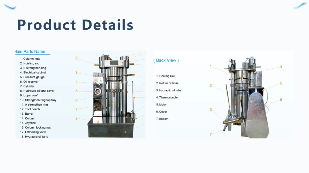 High Quality Hydraulic Press Mechanism for Oil Press Sunflower Sesame Seeds Oil Making Machine